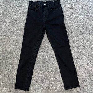 DENIM FORUM Size 29 THE YOKO HIGH RISE SLIM 28L Black Eyeliner Denim Jeans EUC